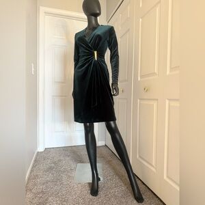 Velvet green Calvin Klein dress with gold decorative design